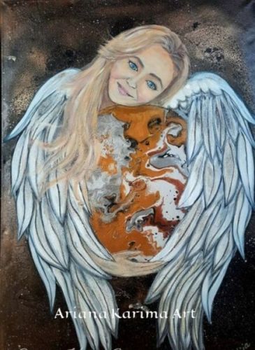 obraz aniola obejmujacego ziemie autorstwa ariany karimy