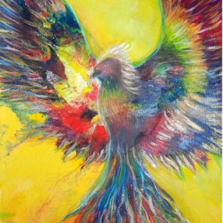 Ptak wolności obraz Alija Ariana Karima, kolorowy, Feniks z rozpostartymi skrzydłami, z kolekcji Alija Soul Art
